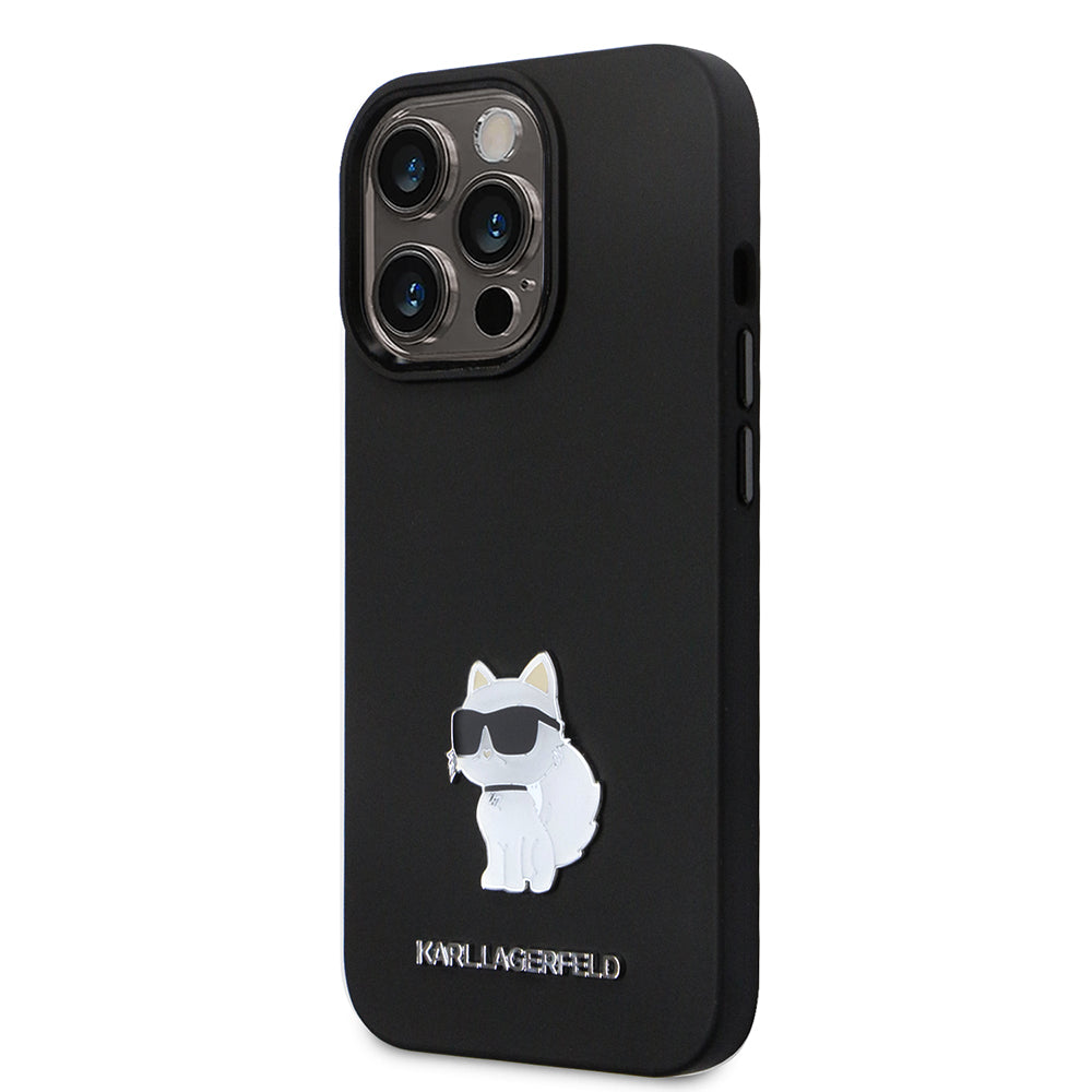 Capa para Apple iPhone 14 Pro, Karl Lagerfeld, Silicone Choupette Metal, Preta