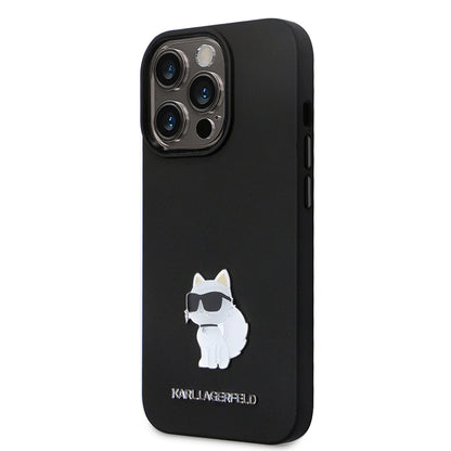 Capa para Apple iPhone 14 Pro, Karl Lagerfeld, Silicone Choupette Metal, Preta