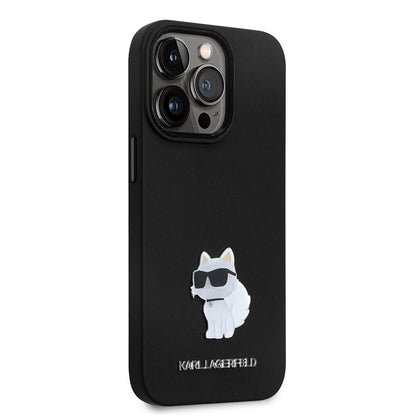 Capa para Apple iPhone 14 Pro, Karl Lagerfeld, Silicone Choupette Metal, Preta