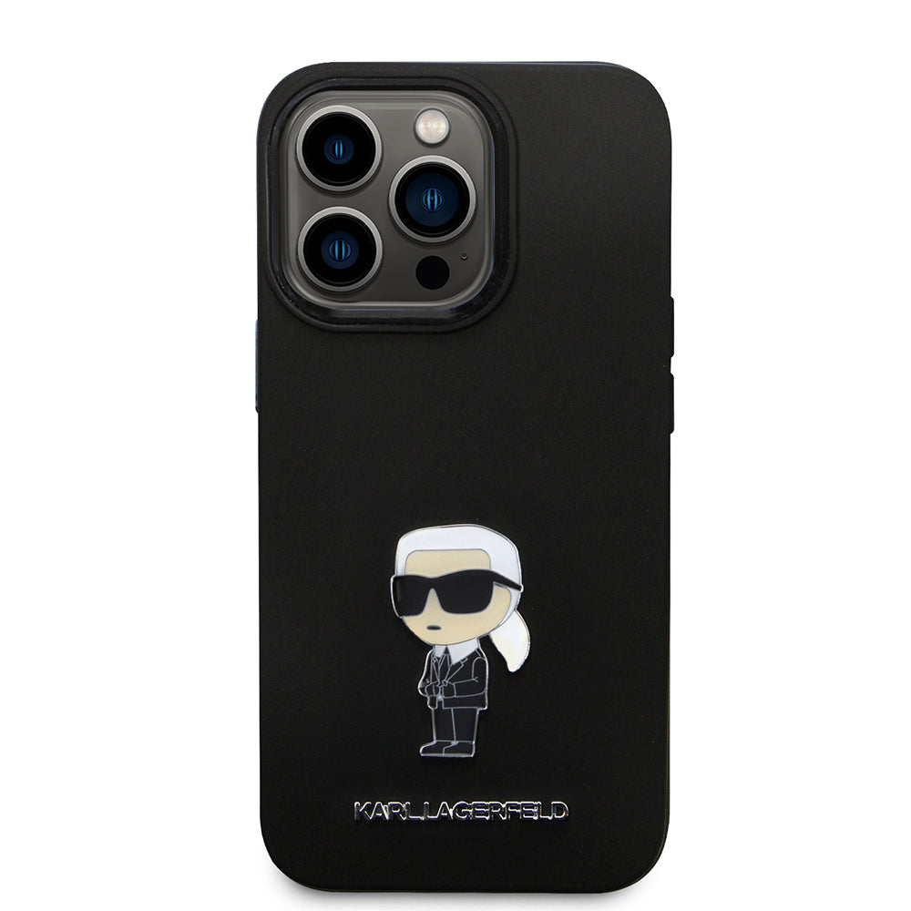 Capa para Apple iPhone 14 Pro, Karl Lagerfeld, Silicone Ikonik Karl Metal, Preta