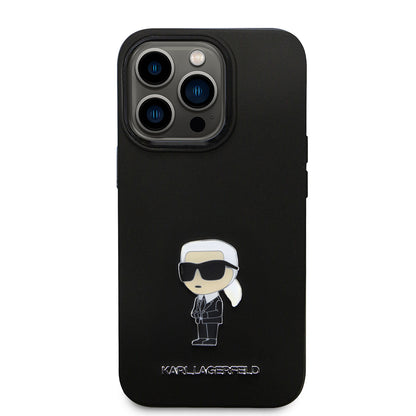 Capa para Apple iPhone 14 Pro, Karl Lagerfeld, Silicone Ikonik Karl Metal, Preta