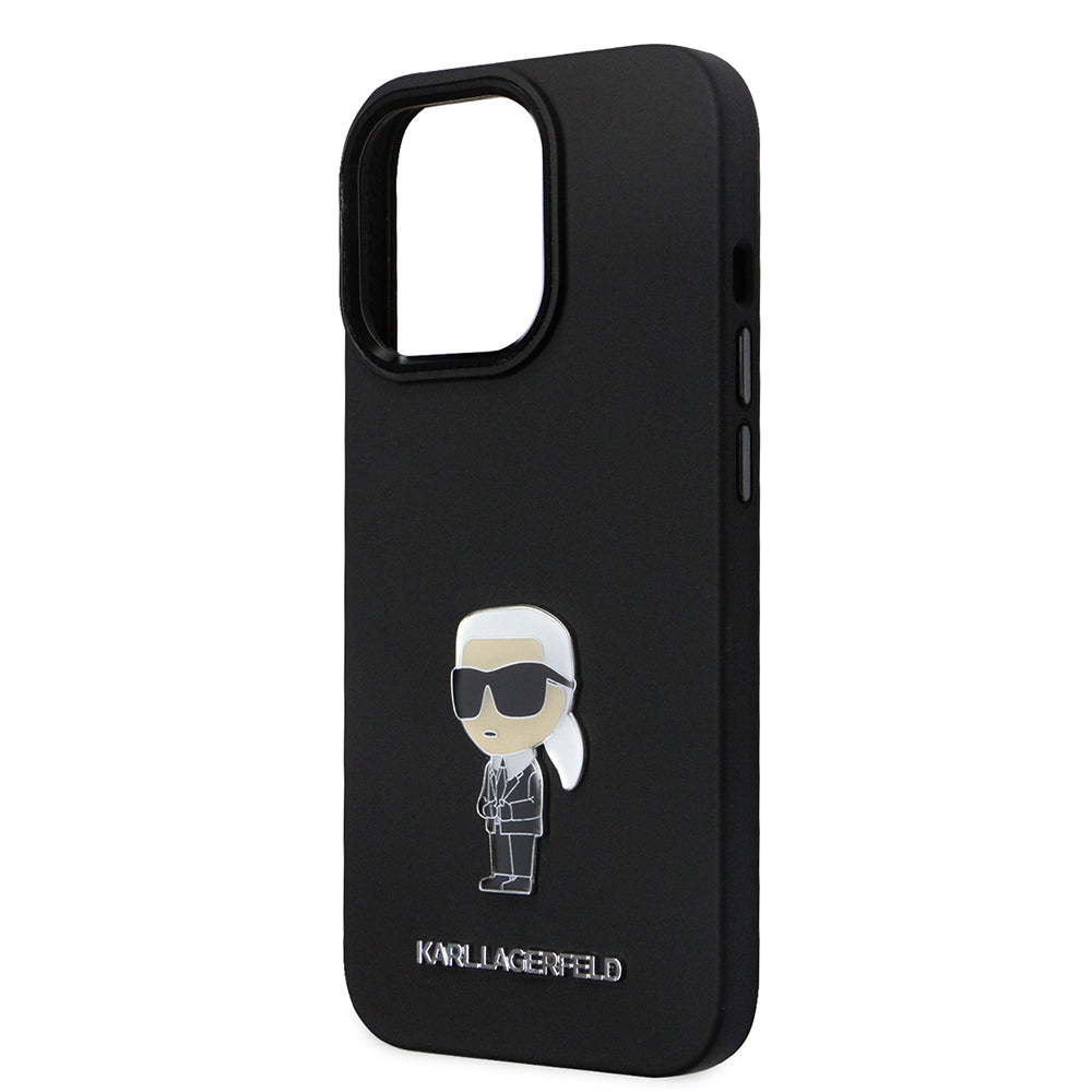 Capa para Apple iPhone 14 Pro, Karl Lagerfeld, Silicone Ikonik Karl Metal, Preta