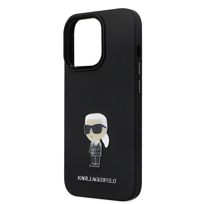 Capa para Apple iPhone 14 Pro, Karl Lagerfeld, Silicone Ikonik Karl Metal, Preta