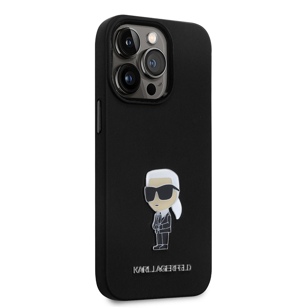 Capa para Apple iPhone 14 Pro, Karl Lagerfeld, Silicone Ikonik Karl Metal, Preta