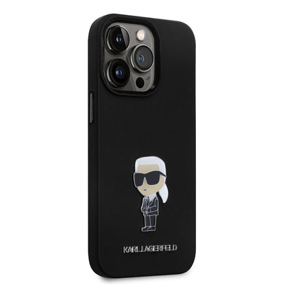 Capa para Apple iPhone 14 Pro, Karl Lagerfeld, Silicone Ikonik Karl Metal, Preta