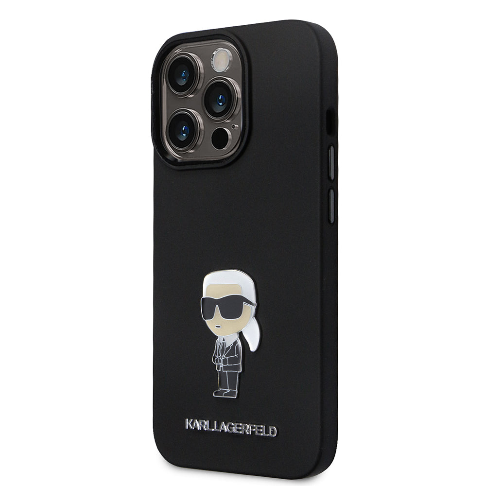 Capa para Apple iPhone 14 Pro, Karl Lagerfeld, Silicone Ikonik Karl Metal, Preta