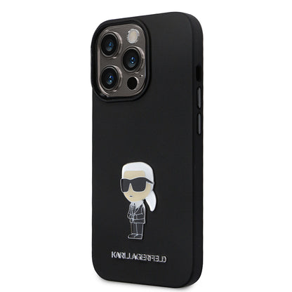 Capa para Apple iPhone 14 Pro, Karl Lagerfeld, Silicone Ikonik Karl Metal, Preta
