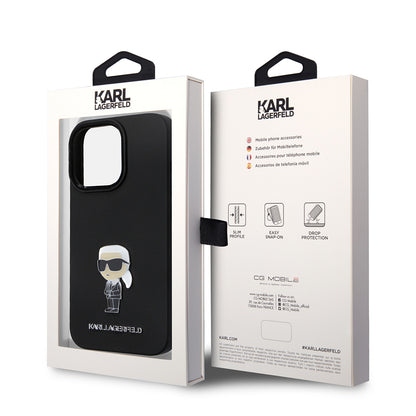 Capa para Apple iPhone 14 Pro, Karl Lagerfeld, Silicone Ikonik Karl Metal, Preta