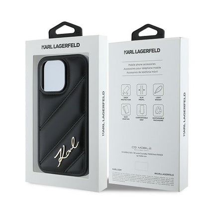 Capa para Apple iPhone 14 Pro Max, Karl Lagerfeld, Diagonal Quilted Script, Preta