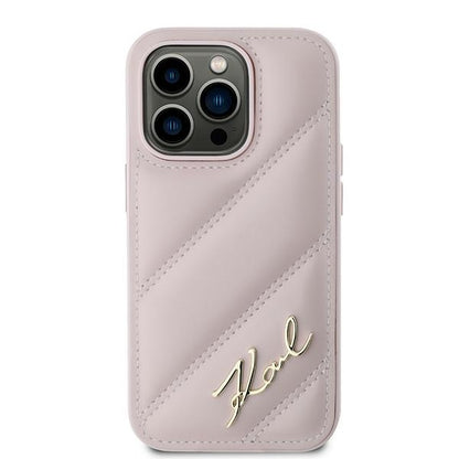 Capa para Apple iPhone 14 Pro Max, Karl Lagerfeld, Diagonal Quilted Script, Rosa