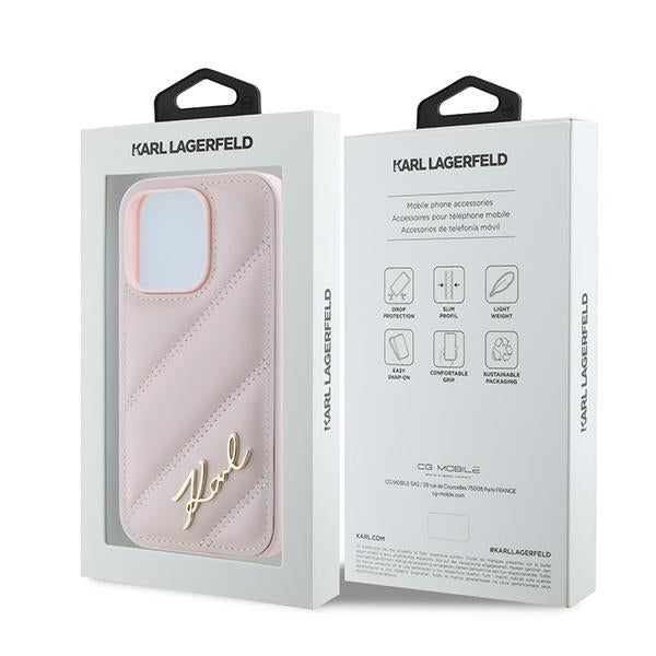 Capa para Apple iPhone 14 Pro Max, Karl Lagerfeld, Diagonal Quilted Script, Rosa