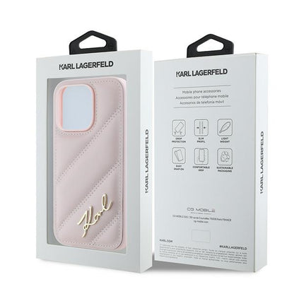 Capa para Apple iPhone 14 Pro Max, Karl Lagerfeld, Diagonal Quilted Script, Rosa