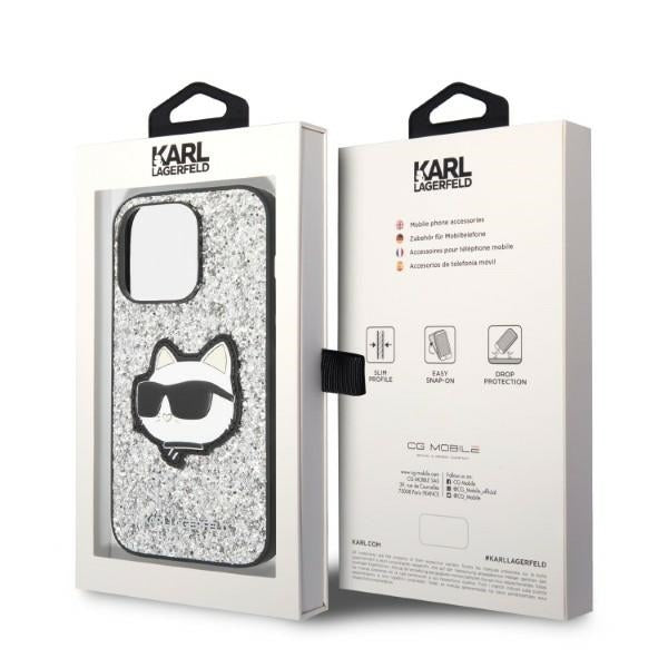 Capa para Apple iPhone 14 Pro Max, Karl Lagerfeld, Glitter Choupette Patch, Prateada