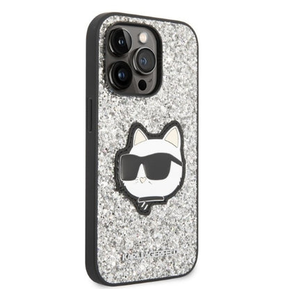 Capa para Apple iPhone 14 Pro Max, Karl Lagerfeld, Glitter Choupette Patch, Prateada