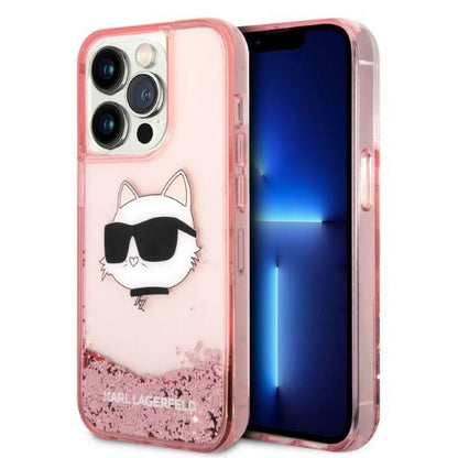 Capa para Apple iPhone 14 Pro Max, Karl Lagerfeld, Glitter Choupette's Head, Rosa