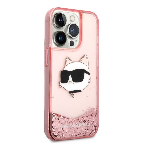 Capa para Apple iPhone 14 Pro Max, Karl Lagerfeld, Glitter Choupette's Head, Rosa