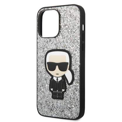 Capa para Apple iPhone 14 Pro Max, Karl Lagerfeld, Glitter Flakes Ikonik Karl, Prateada.