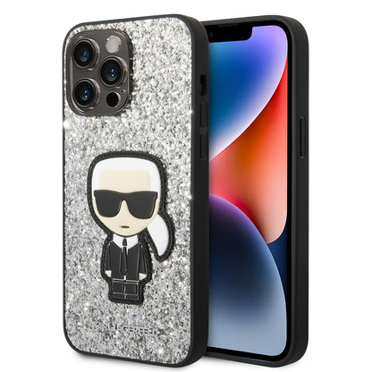 Capa para Apple iPhone 14 Pro Max, Karl Lagerfeld, Glitter Flakes Ikonik Karl, Prateada.