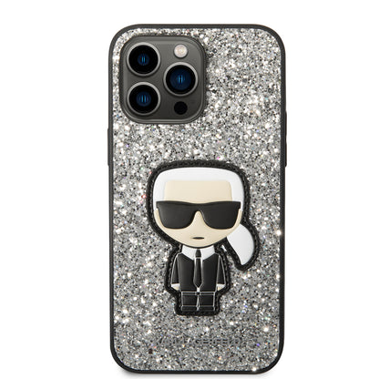 Capa para Apple iPhone 14 Pro Max, Karl Lagerfeld, Glitter Flakes Ikonik Karl, Prateada.
