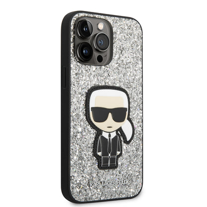 Capa para Apple iPhone 14 Pro Max, Karl Lagerfeld, Glitter Flakes Ikonik Karl, Prateada.