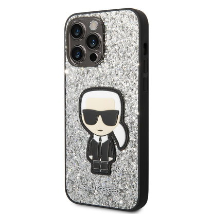 Capa para Apple iPhone 14 Pro Max, Karl Lagerfeld, Glitter Flakes Ikonik Karl, Prateada.