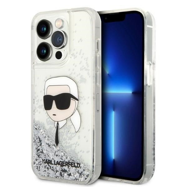 Capa para Apple iPhone 14 Pro Max, Karl Lagerfeld, Glitter Karl's Head, Prateada