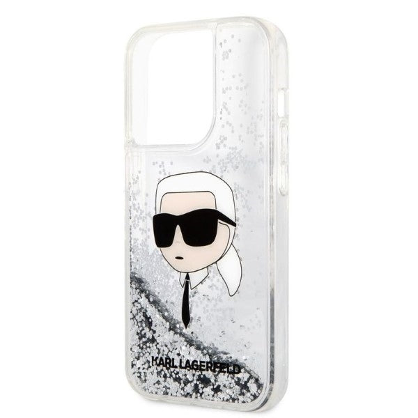 Capa para Apple iPhone 14 Pro Max, Karl Lagerfeld, Glitter Karl's Head, Prateada