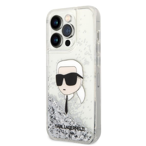 Capa para Apple iPhone 14 Pro Max, Karl Lagerfeld, Glitter Karl's Head, Prateada