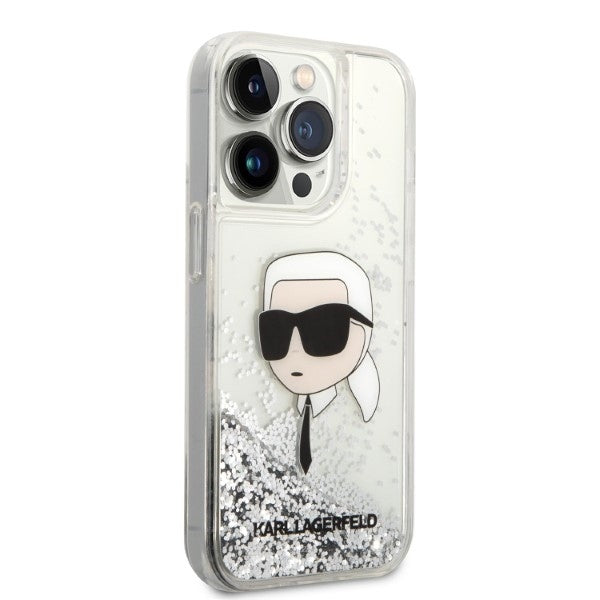 Capa para Apple iPhone 14 Pro Max, Karl Lagerfeld, Glitter Karl's Head, Prateada