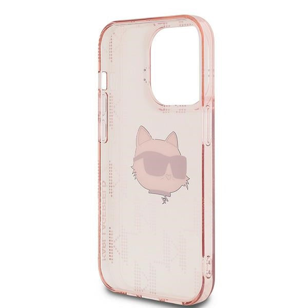 Capa para Apple iPhone 14 Pro Max, Karl Lagerfeld, IML Luxury Monogram Choupette's Head, Rosa