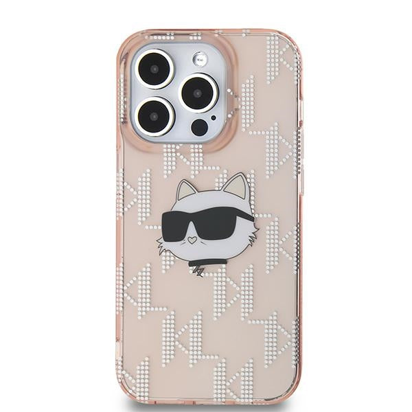 Capa para Apple iPhone 14 Pro Max, Karl Lagerfeld, IML Luxury Monogram Choupette's Head, Rosa
