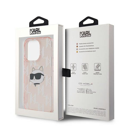 Capa para Apple iPhone 14 Pro Max, Karl Lagerfeld, IML Luxury Monogram Choupette's Head, Rosa