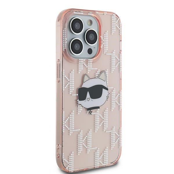 Capa para Apple iPhone 14 Pro Max, Karl Lagerfeld, IML Luxury Monogram Choupette's Head, Rosa