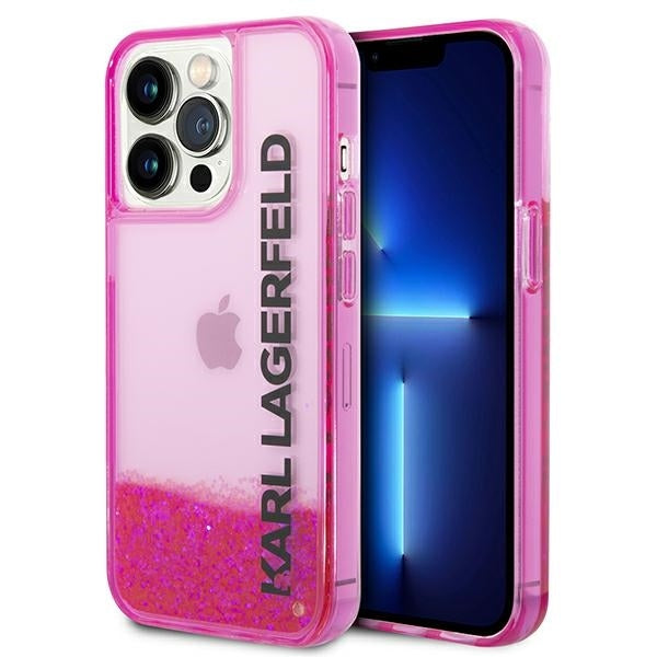 Capa para Apple iPhone 14 Pro Max, Karl Lagerfeld, Liquid Glitter KL Logo, Rosa