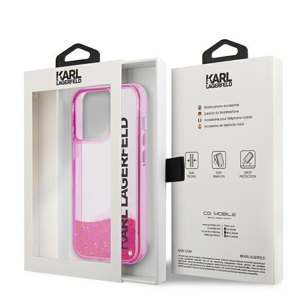 Capa para Apple iPhone 14 Pro Max, Karl Lagerfeld, Liquid Glitter KL Logo, Rosa