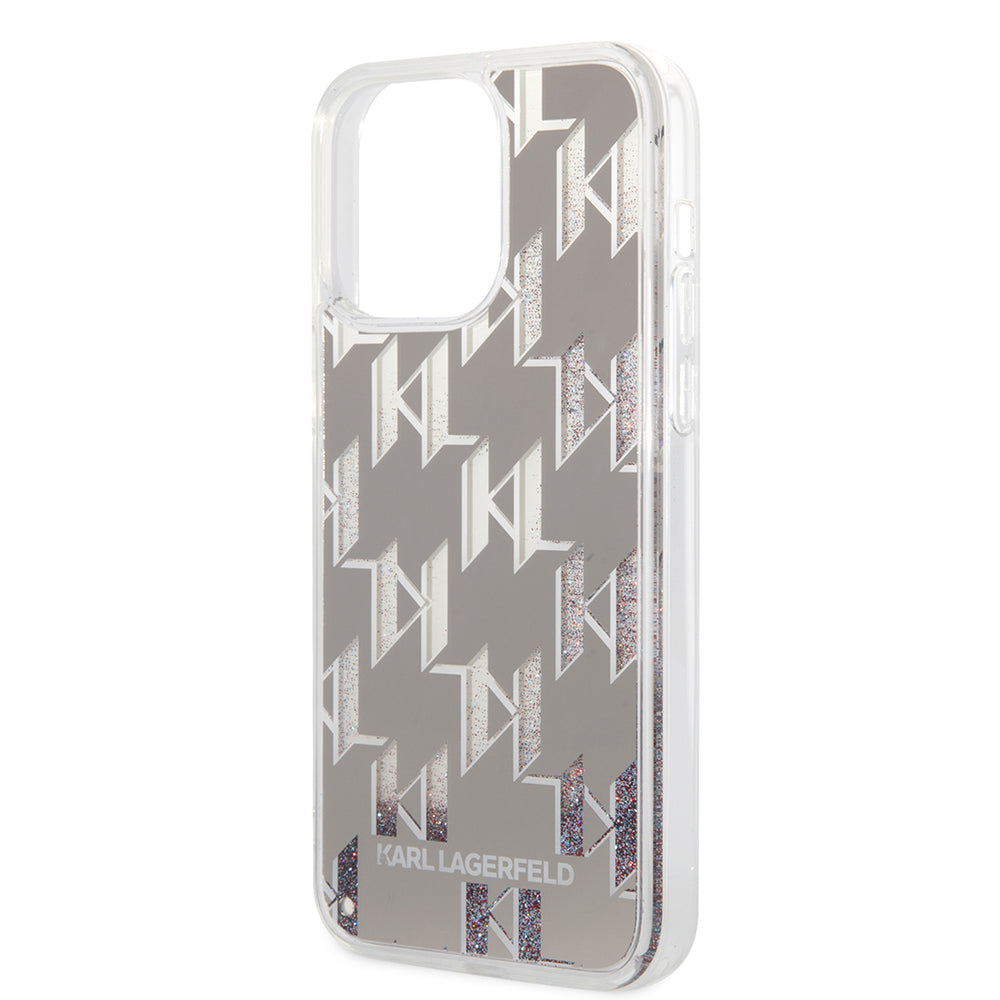 Capa para Apple iPhone 14 Pro Max, Karl Lagerfeld, Liquid Glitter Monogram, Prateada.