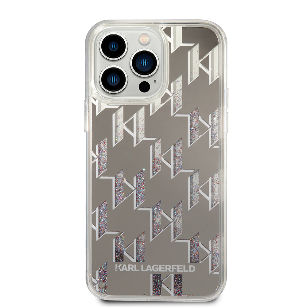 Capa para Apple iPhone 14 Pro Max, Karl Lagerfeld, Liquid Glitter Monogram, Prateada.