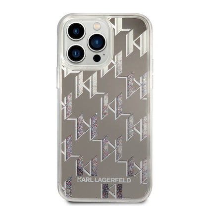 Capa para Apple iPhone 14 Pro Max, Karl Lagerfeld, Liquid Glitter Monogram, Prateada.