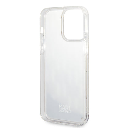 Capa para Apple iPhone 14 Pro Max, Karl Lagerfeld, Liquid Glitter Monogram, Prateada.