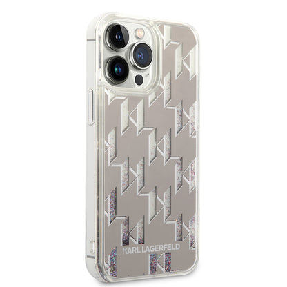 Capa para Apple iPhone 14 Pro Max, Karl Lagerfeld, Liquid Glitter Monogram, Prateada.
