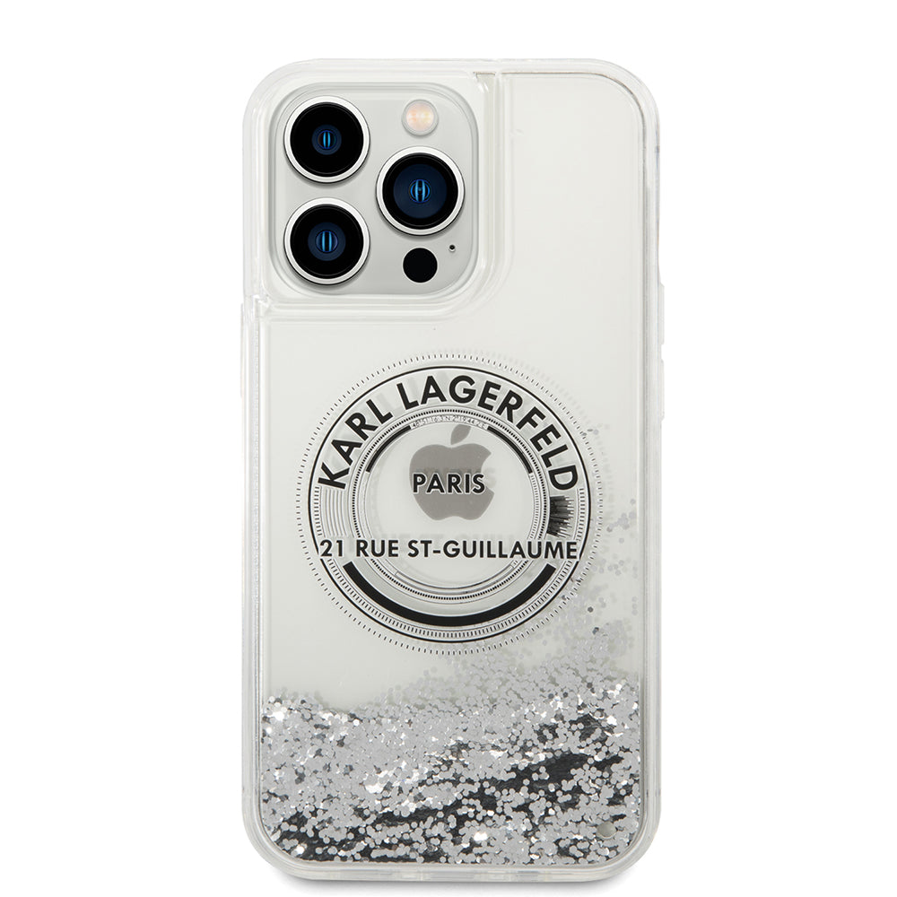 Capa para Apple iPhone 14 Pro Max, Karl Lagerfeld, Liquid Glitter RSG, Prateada