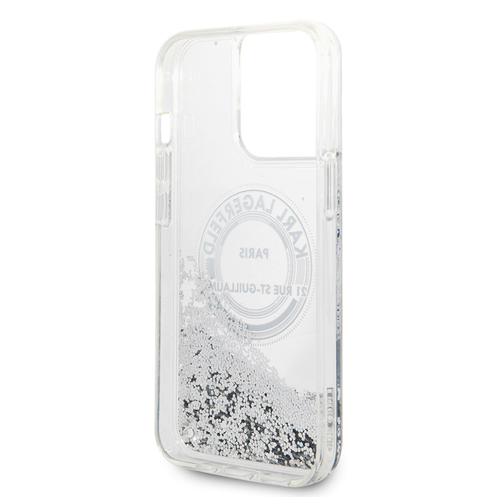 Capa para Apple iPhone 14 Pro Max, Karl Lagerfeld, Liquid Glitter RSG, Prateada