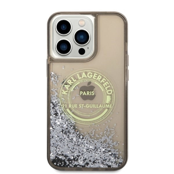 Capa para Apple iPhone 14 Pro Max, Karl Lagerfeld, Liquid Glitter RSG, Preta