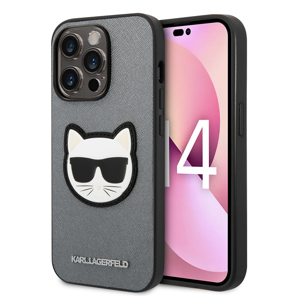 Capa para Apple iPhone 14 Pro Max, Karl Lagerfeld, Saffiano Choupette's Head, Prateada