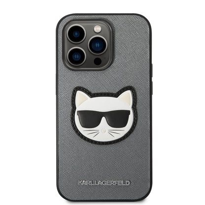 Capa para Apple iPhone 14 Pro Max, Karl Lagerfeld, Saffiano Choupette's Head, Prateada
