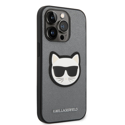 Capa para Apple iPhone 14 Pro Max, Karl Lagerfeld, Saffiano Choupette's Head, Prateada