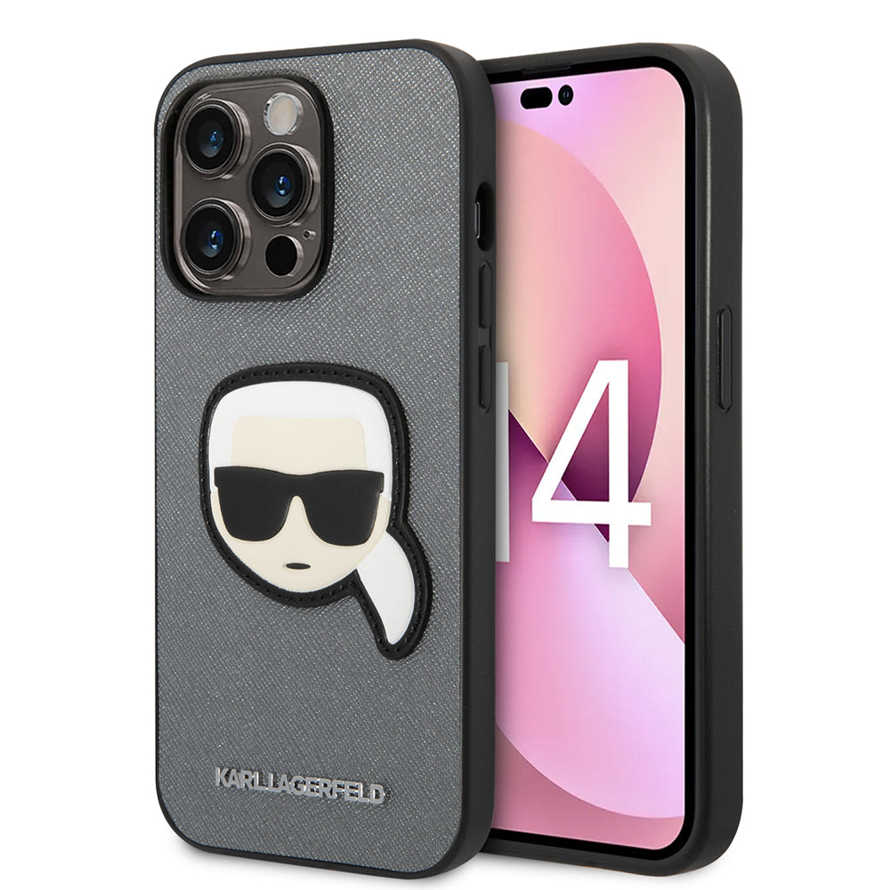 Capa para Apple iPhone 14 Pro Max, Karl Lagerfeld, Saffiano Karl's Head, Prateada
