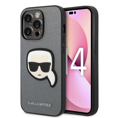 Capa para Apple iPhone 14 Pro Max, Karl Lagerfeld, Saffiano Karl's Head, Prateada