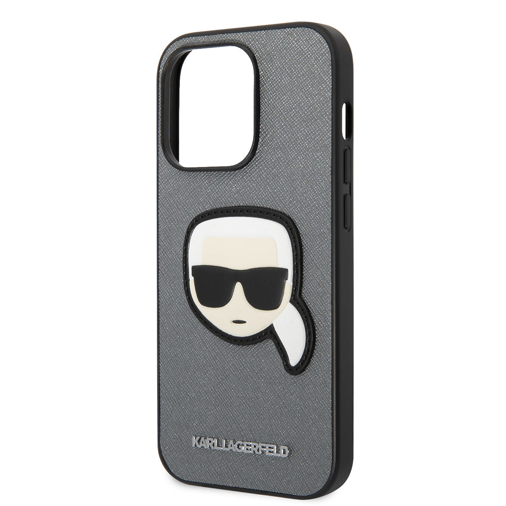Capa para Apple iPhone 14 Pro Max, Karl Lagerfeld, Saffiano Karl's Head, Prateada