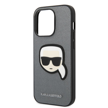 Capa para Apple iPhone 14 Pro Max, Karl Lagerfeld, Saffiano Karl's Head, Prateada